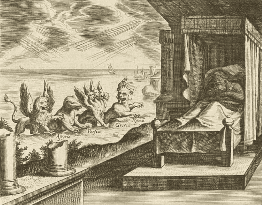 Daniels Vision von den vier Tieren by Stich von Matthaeus Merian 1630