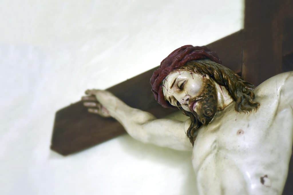 Sculpture of Jesus on the cross for our sins.