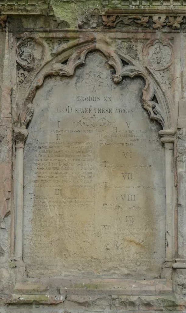 The Ten Commandments carved in stone.