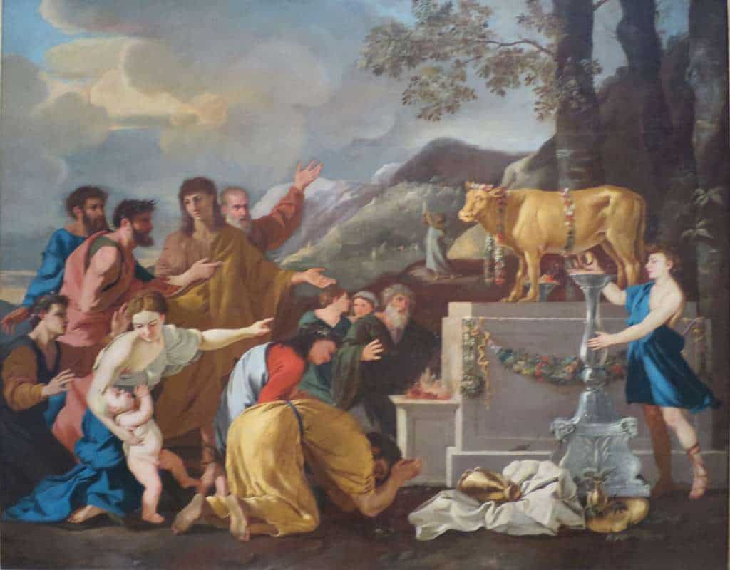 Oil painting by Andrea di Lione of the "Adoration of the Golden Calf"