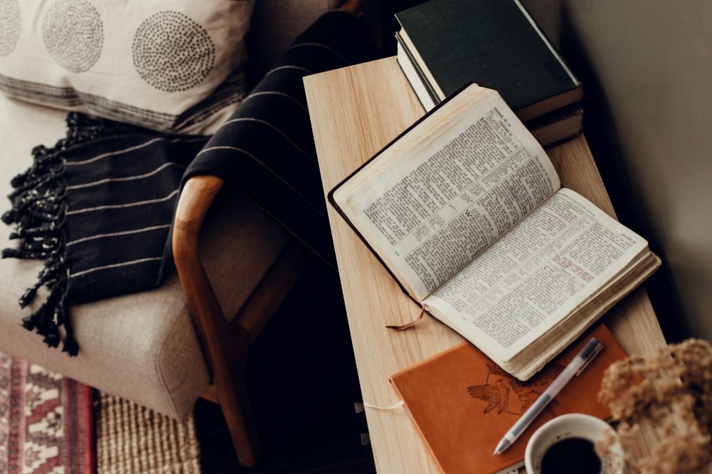 A Bible laying out inside a room from a family study together.