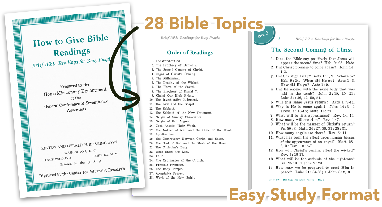 28 Bible Studies cover, topic list, and easy study format